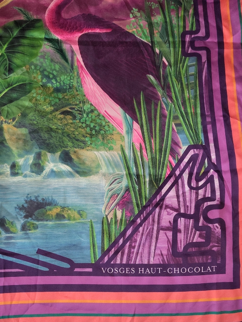Vosges Haut-Chocolat Pink Tropical Bird Silk Limited Edition Collab 2022 Scarf - Picture 2 of 8